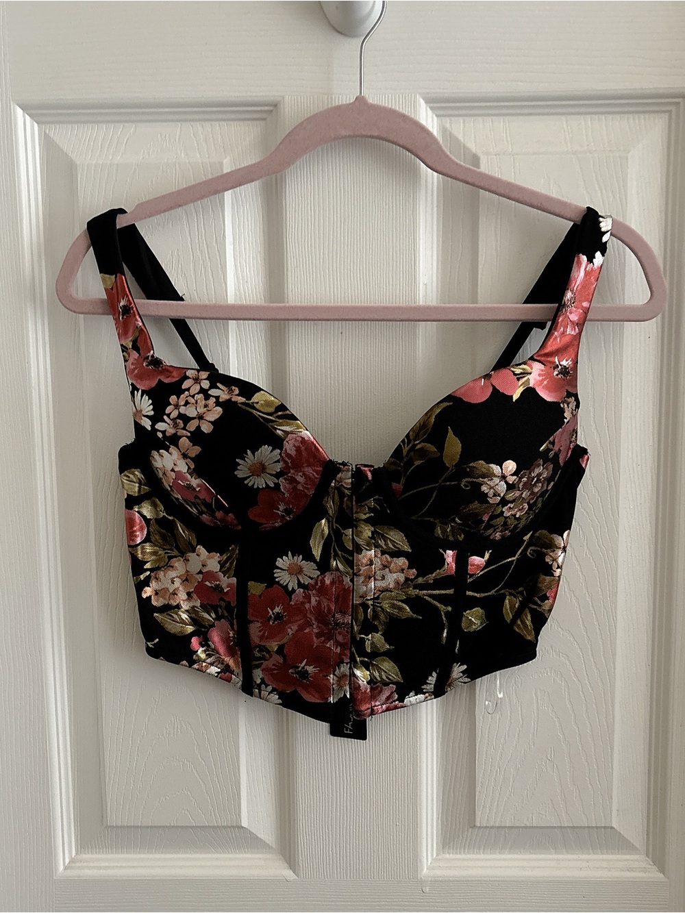 Floral Corset Bustier Crop Top Black Romantic Cottagecore Coquette Y2K Size S - Picture 3 of 7